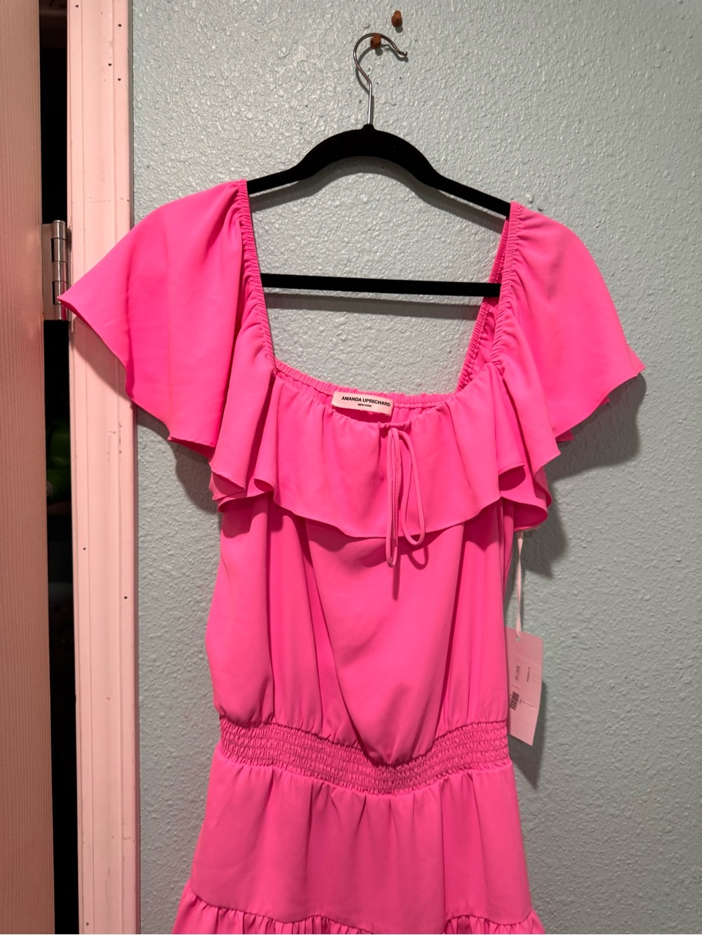 Amanda Uprichard Ali Romper Hot Pink Off-Shoulder Dress - Picture 6 of 9